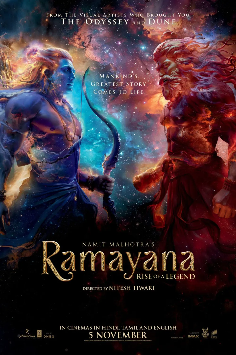 Plakat filmu Ramayana: Rise of a Legend przedstawiający bohaterów produkcji